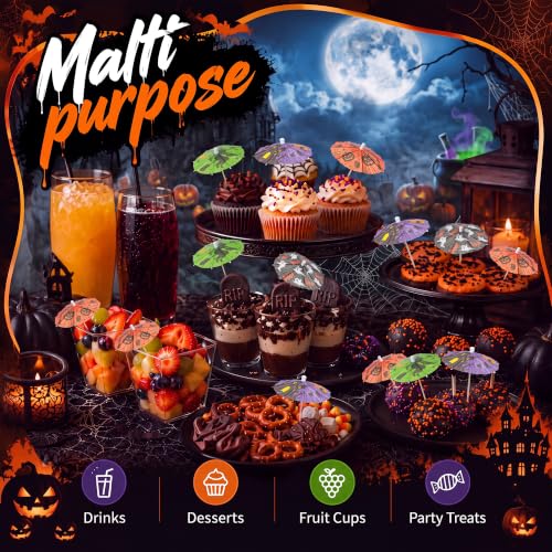 Halloween Cocktail Umbrellas Set - 100 Pcs Bat & Witch Design, 4 Inch Party Picks