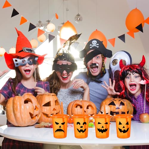 Trendy 12-Pack Halloween Pumpkin Cups with Lids & Straws - 10 oz Reusable Tumblers