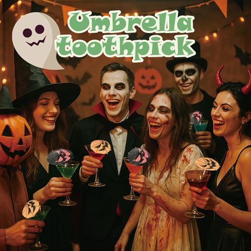 Halloween Pumpkin Cocktail Picks - Red-Black Spooky Drink Stirrers, Party Decor, 140 Pack