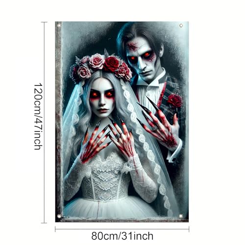 Halloween Ghost Couple Window Cover 31x47 Inch Polyester Decor - Spooky Halloween Window Decoration