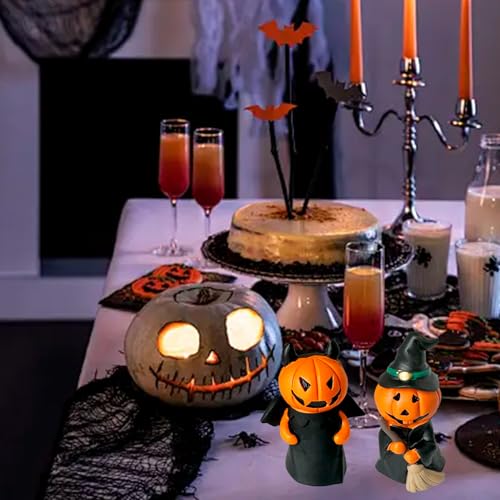 Halloween Miniature Pumpkin Figurines Set of 3 - Resin Decorations for Tabletop Fireplace Mantle Indoor Gifts