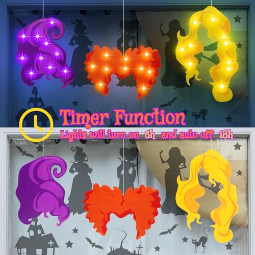 Hocus Pocus Halloween Window Lights - 3 Pack Indoor Decorations with Timer - Spooky & Magical Ambiance - Variation: Hocus Pocus