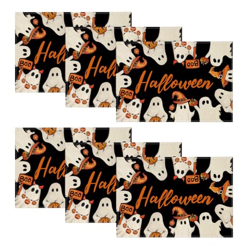 Halloween Ghost Placemats Set of 6 - 12 x 18 Inch Spooky Table Decor