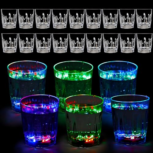 Light Up Shot Glasses Set - 24 Glow in the Dark LED Cups for Parties