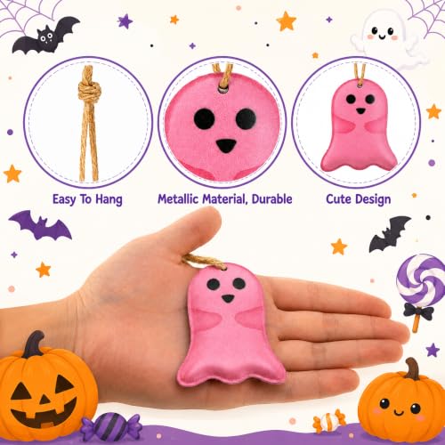 Cute 10 Pack Pink Halloween Ghost Hanging Ornaments - Metal Decor Set
