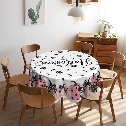 Halloween Pumpkin Bat Round Tablecloth 60 Inch Fall Thanksgiving Decor