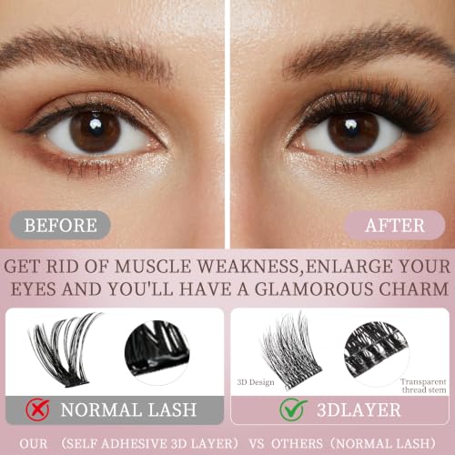 Self Adhesive Eyelash Clusters 72 Pcs No Glue Needed, Natural 3D Fluffy Look - Variation of 72PCS-Club Sirena