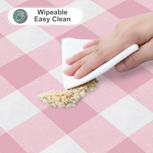 Pink and White Waterproof Vinyl Tablecloth - 102 x 60 Inches, Flannel Backed, Rectangular