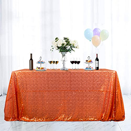 Partisout 72x72 Inch Sequin Party Tablecloth - Orange, Reusable Holiday Decor