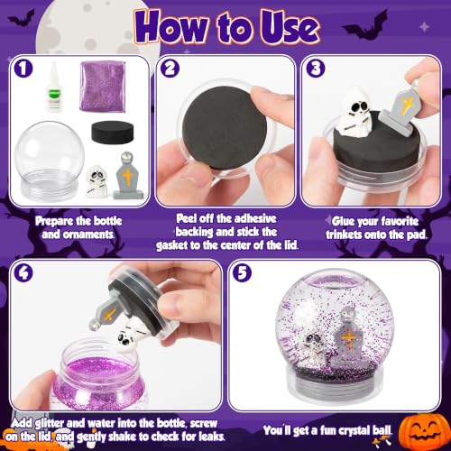 Halloween Snow Globe Craft Kit with Mini Figurines & Glitter - 12 Pack for Kids & Adults
