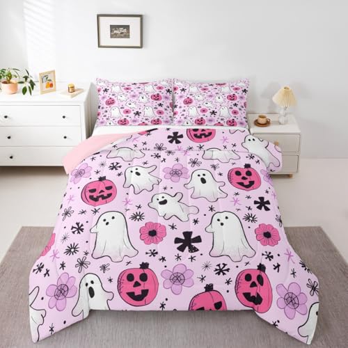 Kids Halloween Comforter Set Queen Size Coral Pink Bedding for Boys Girls