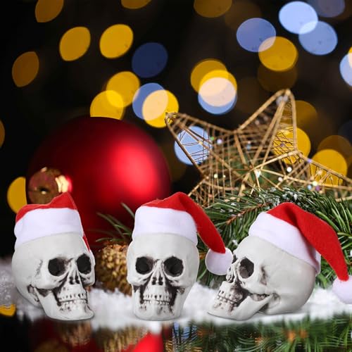 Mini Hanging Skull Heads Christmas Tree Ornaments - 3.15 Inch Halloween Skeleton Decorations Set of 24