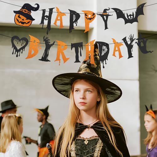 Halloween Party Banner Decorations Glitter Spooky Pumpkin Bat Ghost Garland