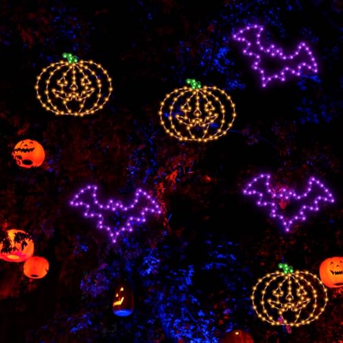 Halloween Bat & Pumpkin Window Lights - 8 Modes Battery & USB Operated Waterproof Decor