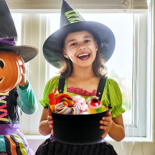 6-Pack Halloween Cauldrons 9 Inch Plastic Witch Pot Candy Buckets Bulk Black