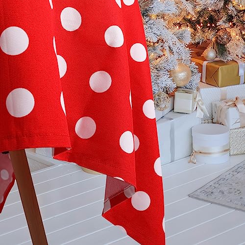 Christmas Polka Dot Tablecloth - Red & White Holiday 55x70 Inch Rectangular Table Cover
