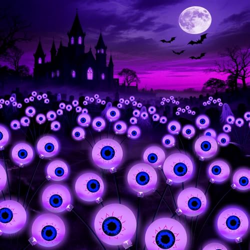 Kohlrabi Halloween Outdoor Decorations - Purple 4 Pack Solar Swaying Eyeball Lights