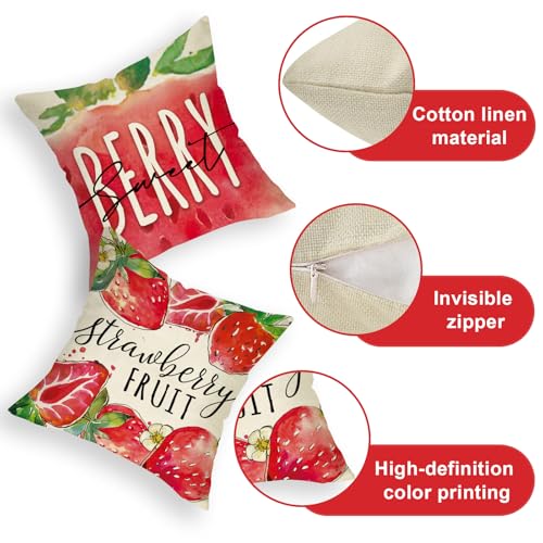 20x20 Inch Strawberry Decorative Throw Pillow Covers Pack of 4 - Spring & Summer Home Decor