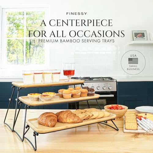 Bamboo Three Tiered Serving Trays for Party - Medium - FINESSY