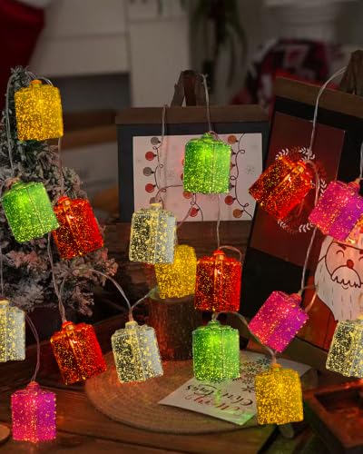 Battery Powered Christmas String Lights with Gift Box Design - 6.8 Feet, 10 LEDs, 8 Modes