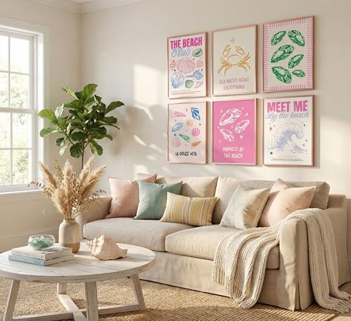 Pink Coastal Coast Canvas Wall Art - 10x8 Inches Unframed, Beach Scene Decor