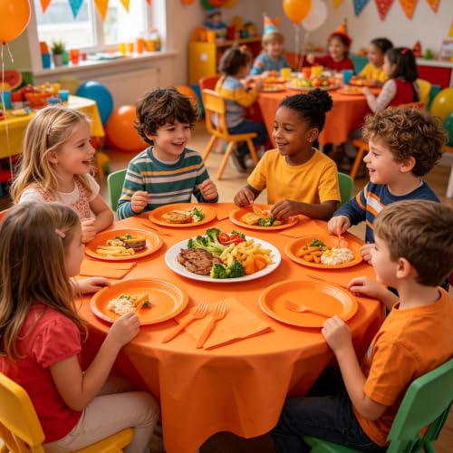 7 Inch Orange Party Plates and Napkins Set for 50 Guests - Disposable Fall Halloween Birthday BBQ