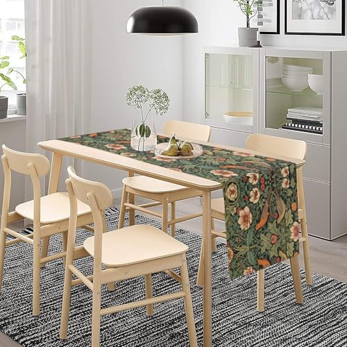 William Morris Table Runner Vintage Rustic Green Floral & Nature Design - 13x90 Inch Style-3