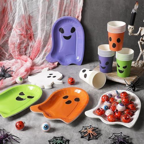 144-Piece Halloween Ghost Paper Plate Cup Napkin Set - Classic Variation