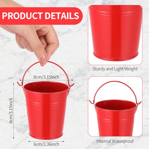Mini Metal Buckets with Handles - Galvanized Pails for Wedding Party Favors - Red, 28 Pcs
