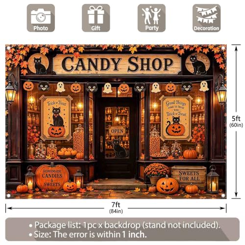 Halloween Candy Shop Backdrop 7x5ft Fall Party Banner for Photos & Events