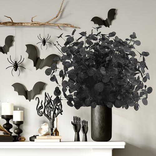 24 Inch Artificial Eucalyptus Stems - Black Faux Foliage for Home & Wedding Decor