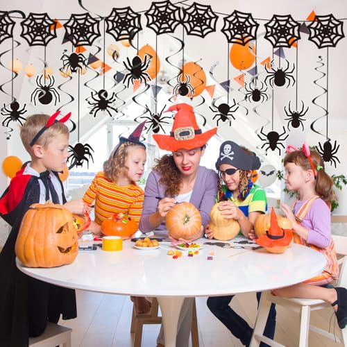Halloween Spider Web Decorations Set - Black Cobwebs, Spiders & Swirls for Party & Haunted House