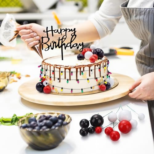 Black and Red Birthday Cake Topper Set with Lights - Horror Theme Party Decorations