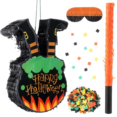 Halloween Witch Legs Piñata Set with Blindfold Bat & Confetti for Party Decorations