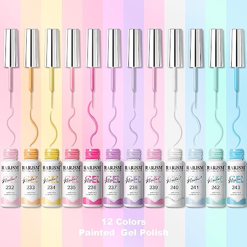 12Pcs Summer Castle Gel Nail Art Liner Set with Thin Brush - 5ml Colors