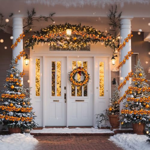 Christmas Ornament Garland - 6 Ft Orange Decorative String of Bulbs - 2 Pack