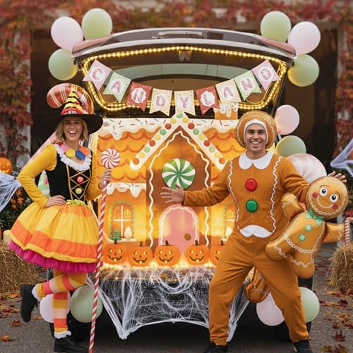 Candy Trunk or Treat Car SUV Decorations Kit with String Lights & Banner - Pink & Green