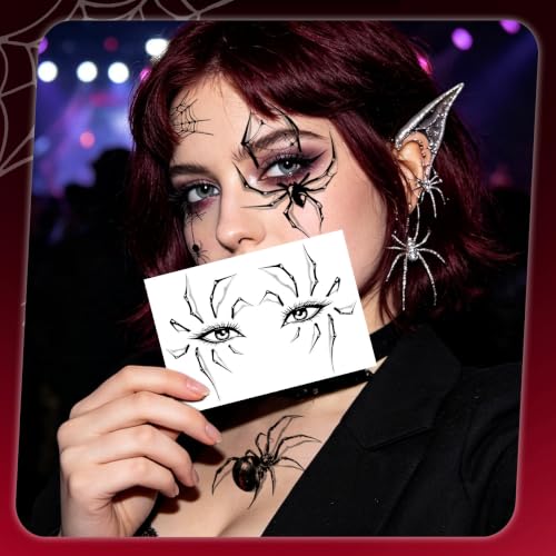 Halloween Face Tattoo Set with Spider & Monster Designs - 25 Sheets
