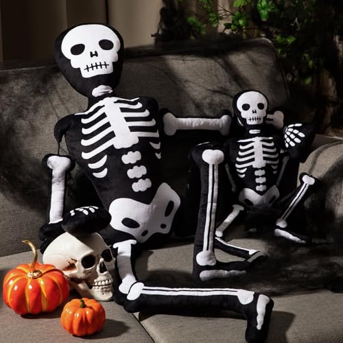 47 Inch Halloween Skeleton Pillow Spooky Plush Decor - Life Size Skull Cushion