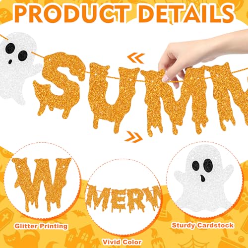 Summerween Banner Decorations Spooky Halloween Party Garland - Glitter Orange