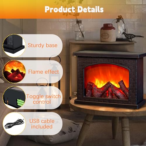 Black Fireplace Lanterns Decorative Small Fake Fireplace Lamp with LED Flame Effect