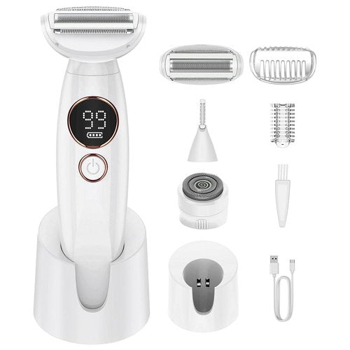 Shaver for Woman for Face, IPX7 Waterproof,White,3 in 1 Bikini Trimmer for Women, Electric Razors for Women with Display, Painless Bikini Trimmer, USB Charging, Electric Shaver for Woman