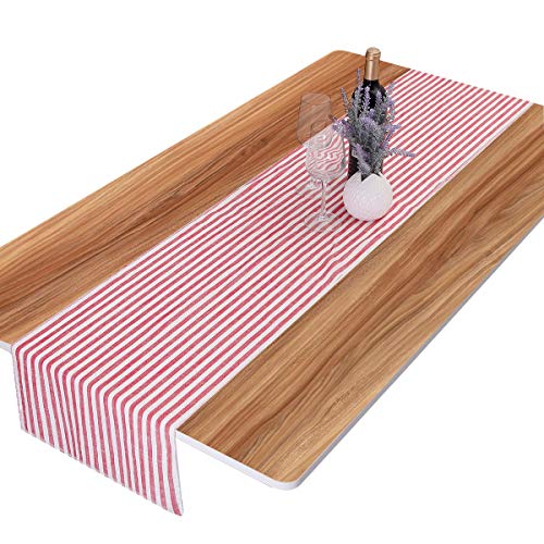 Red Striped Cotton Linen Table Runner 13 x 53 Inches - Rustic Home Decor