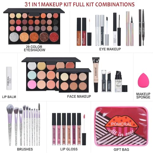 Full Makeup Kit for Women with Eyeshadow, Lipstick, Brushes & Travel Bag Kit019