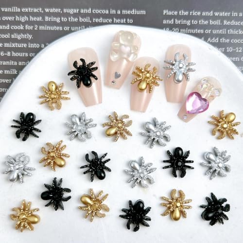 Halloween 3D Spider Nail Charms Set - Black Gold Silver Rhinestones & Spiders - 120 Pcs - Variation: Spider