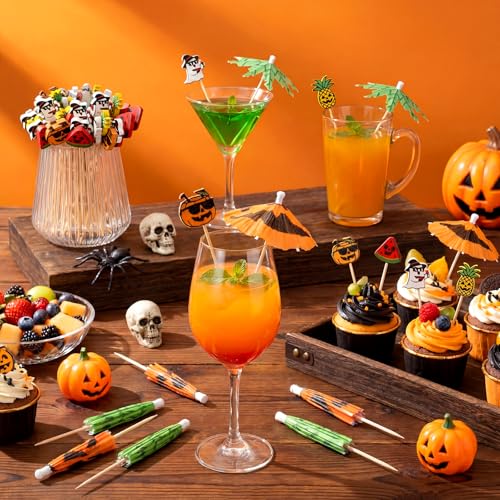 Halloween Cocktail Drink Accessories Set with Umbrella & Skewers - 160 Pcs