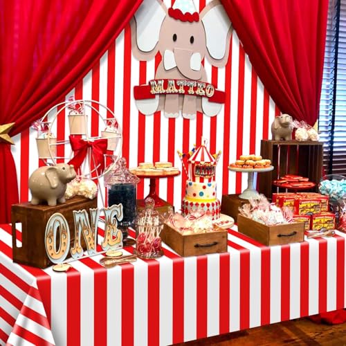 Red Carnival Tablecloth Roll - 100 Ft Plastic Party Cover for Birthday Halloween