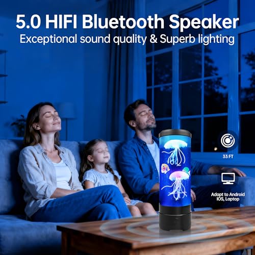 Jellyfish Lamp with Bluetooth Speaker - 17 Colors & 4 Modes, USB Powered, Black - Teen Room Decor