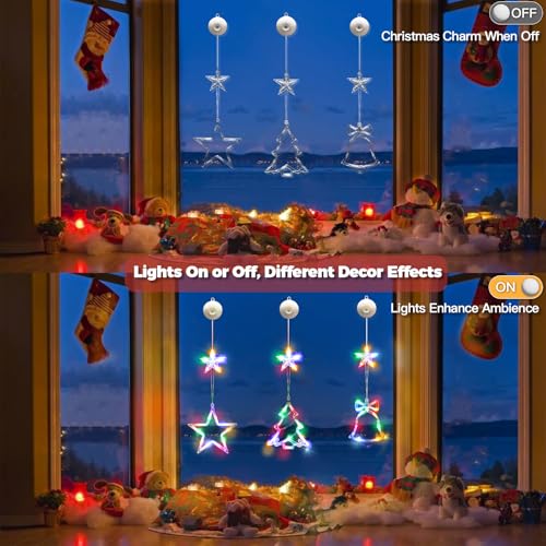 Multicolor Christmas Window Lights Decoration with Star Bell Tree - Battery Operated, 3 Pack