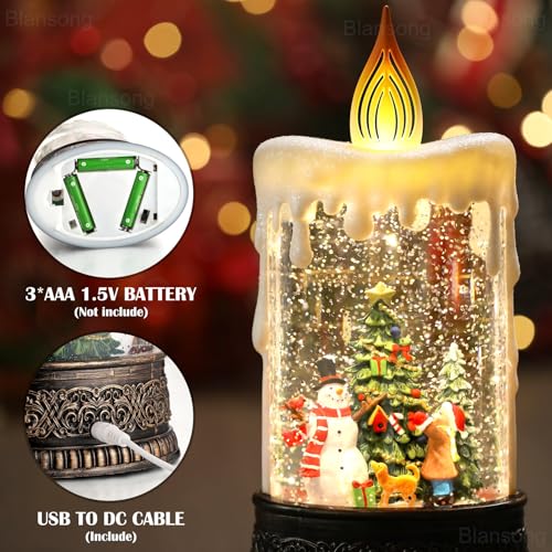 Christmas Snow Globe Candle with Music & Timer - Indoor Holiday Decor - 9.7 Inch - USB/Battery Powered - Christmas Candle Variation